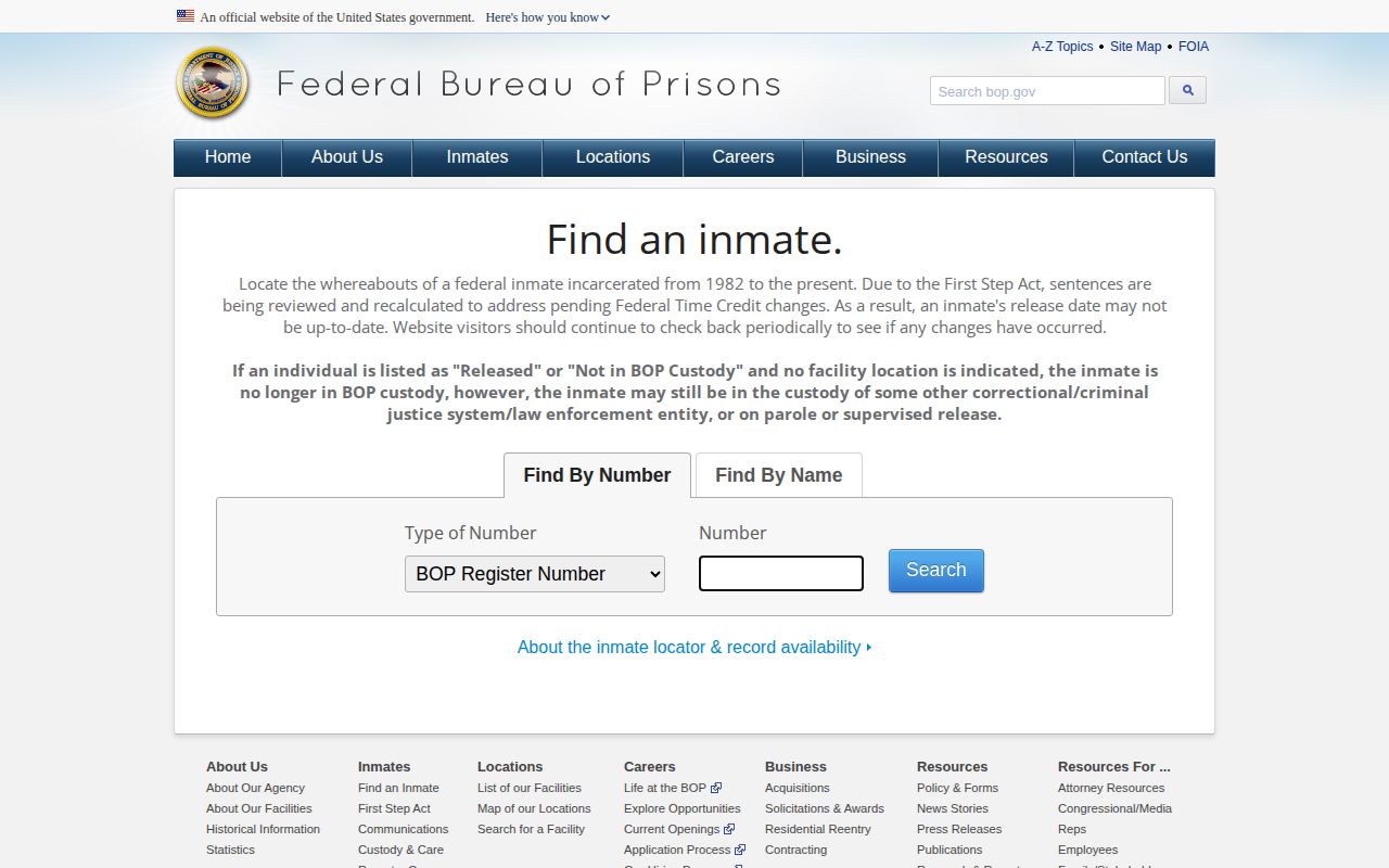 BOP locator for federal checks after an El Dorado County 72-hour release search
