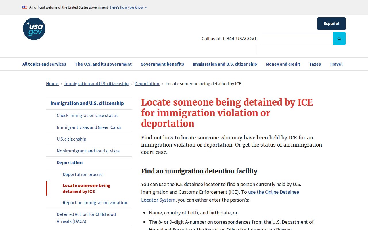 USA.gov ICE locator guidance for El Dorado County 72-hour release transfer checks