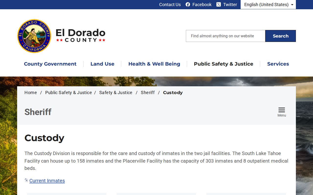 El Dorado County custody page for current inmates and released inmate follow-up