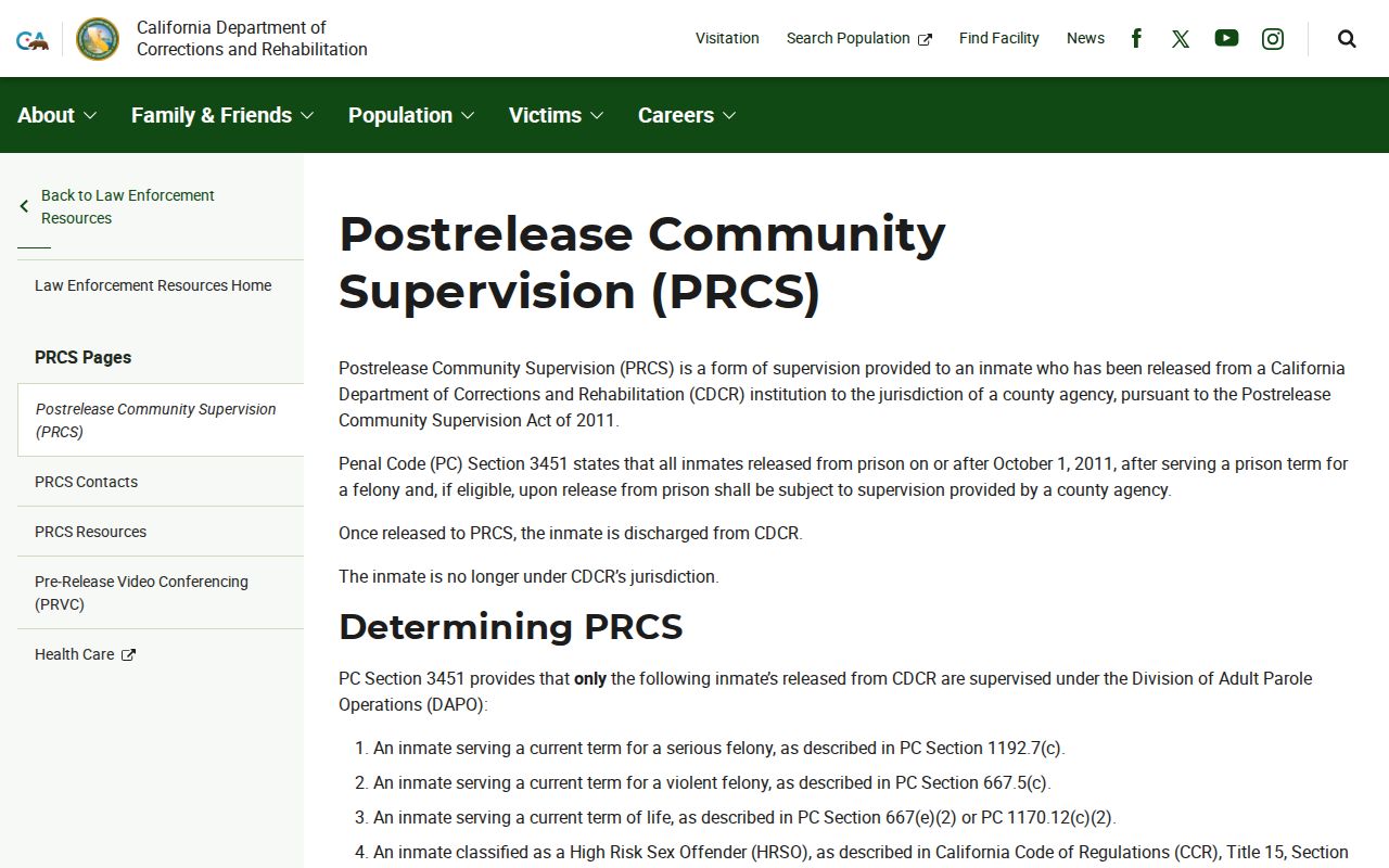 El Dorado County parole and probation CDCR PRCS release supervision information