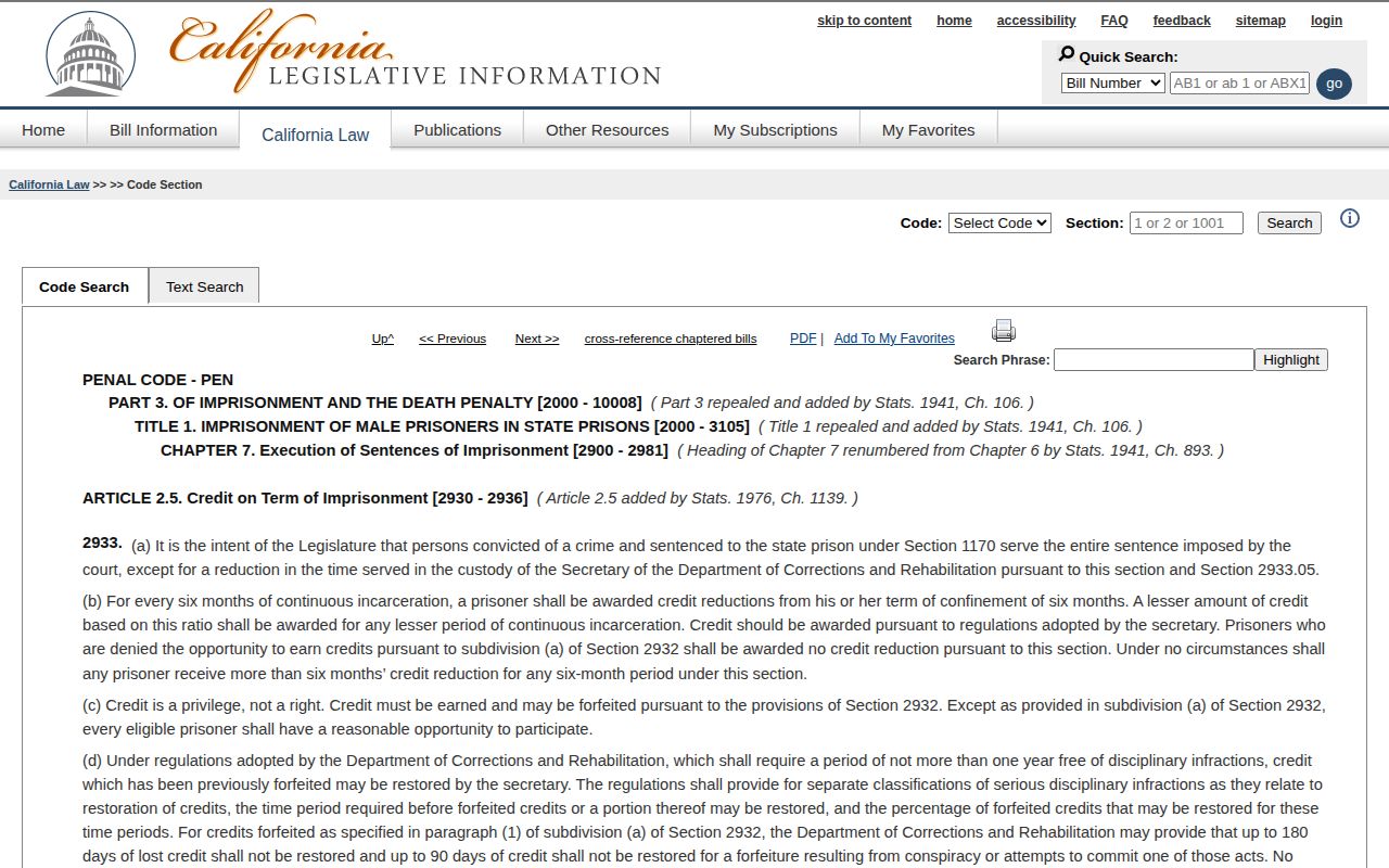 El Dorado County projected release date California Penal Code 2933 worktime credits